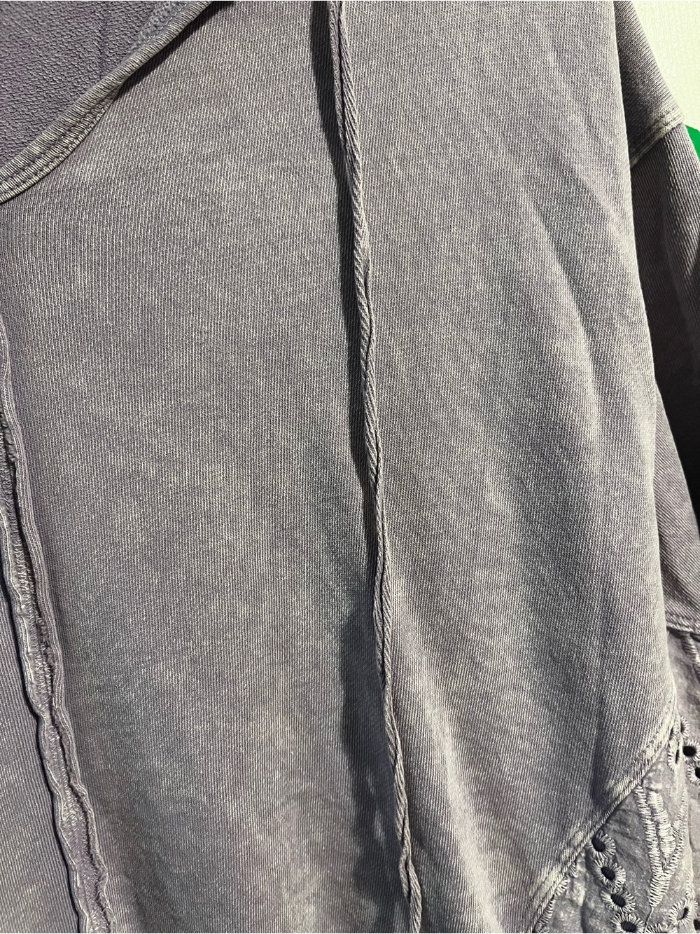 Easel | Washed Lavender Hooded Eyelet Sleeve Top - Sz Small - Picture 5 of 10